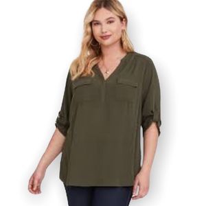 TORRID Harper Olive Green Gauze Pullover Blouse